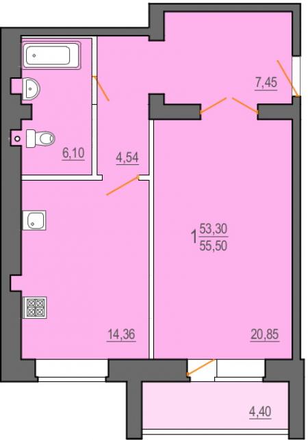 план 1 комнатной квартиры на Чехова 128