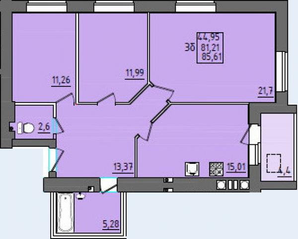 план 3 комнатной квартиры на Чучева 46-2