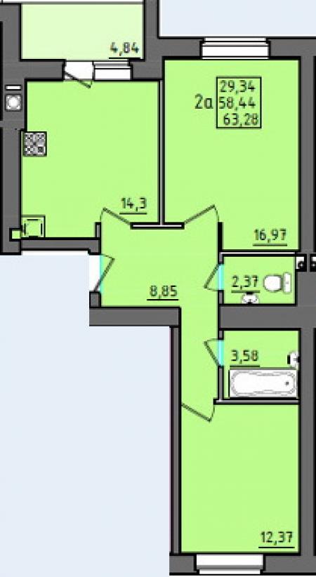план 2 комнатной квартиры на Чучева 46-2