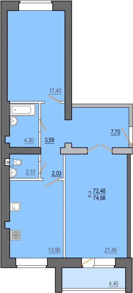план 2 комнатной квартиры на Чехова 128