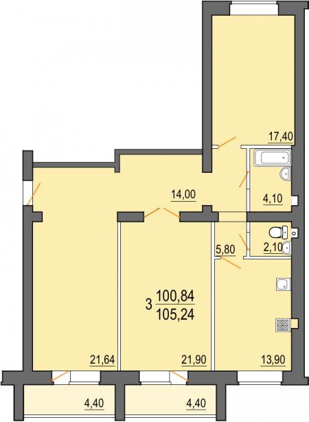 план 3 комнатной квартиры на Чучева 46-2