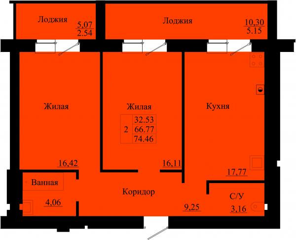 план 2 комнатной квартиры на ЖК Ясный