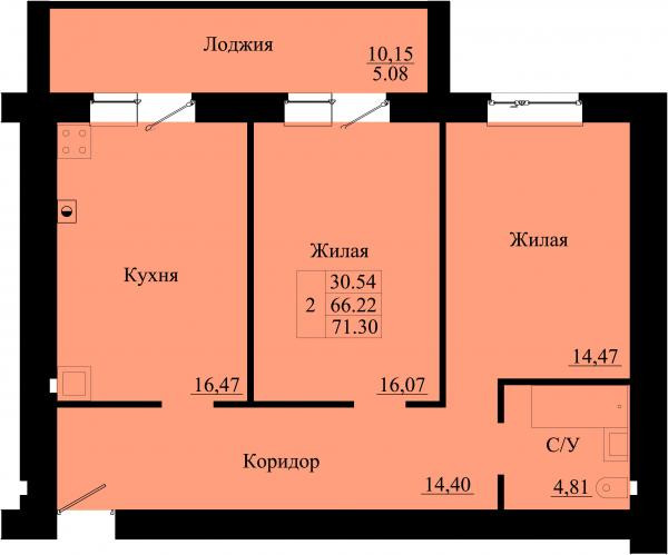 план 2 комнатной квартиры на ЖК Ясный